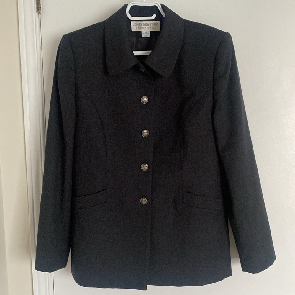 JONES NEW YORK Essentials, Charcoal Grey Wool lined Blazer Size 10